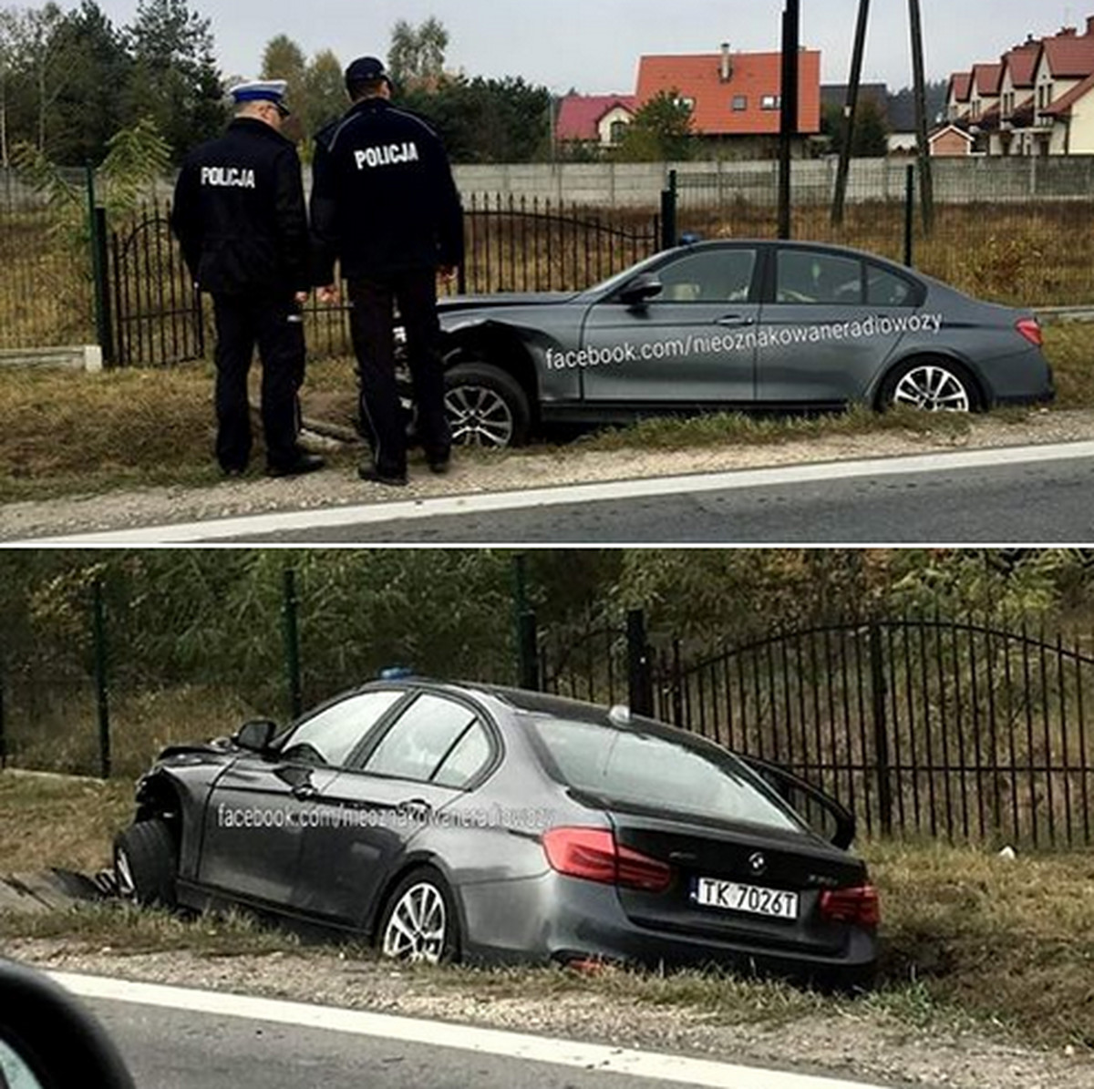 Policyjne BMW w rowie Czyżby kierowca nie dostosował