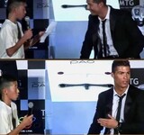 Kibic z Japonii próbował rozmawiać
po portugalsku, a widownia zaczęła
się śmiać. Ronaldo stanął
w jego obronie, mówiąc: ''Powinniście się cieszyć, bo on bardzo się stara. To dobrze!"