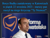 Borys Budka zaatakowany w Katowicach w piątek 22 września 2023 - starszy pan ruszył na niego krzycząc "Ty Niemcu!" Idź na wybory. Wybierz Polskę bez nienawiści i przemocy –  torme AGENCJA wyborcza.pl pard forma watelska